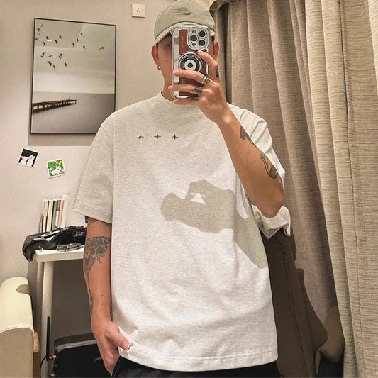 Summer New Korean Personalized Simple Printed Short-sleeved T-shirt Men's Trend Y2K Loose Niche Design Ins Half-sleeved Top Street King Limited