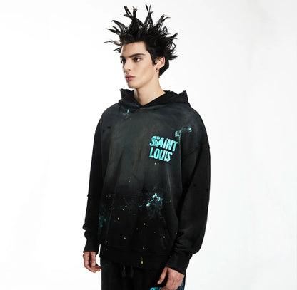 2024 Winter New SAINT LOUIS High-Street Cotton Inkjet Washed Old Letter Logo Printed Hoodie Hooded Sweater Street King Limited