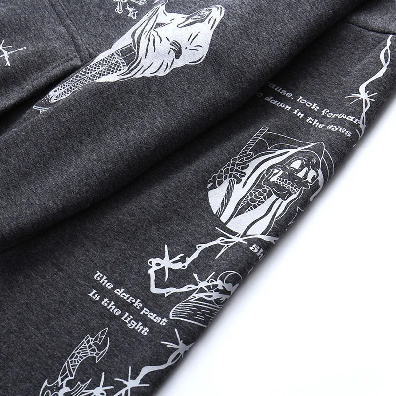 2023 Hip Hop Hoodie Sweatshirt Men Streetwear Skull Graffiti Print Hoodie Pullover Cotton Autumn Grey Harajuku Punk Clothes New Street King Limited