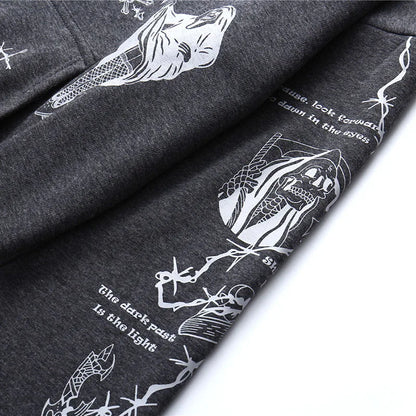 2023 Hip Hop Hoodie Sweatshirt Men Streetwear Skull Graffiti Print Hoodie Pullover Cotton Autumn Grey Harajuku Punk Clothes New Street King Limited