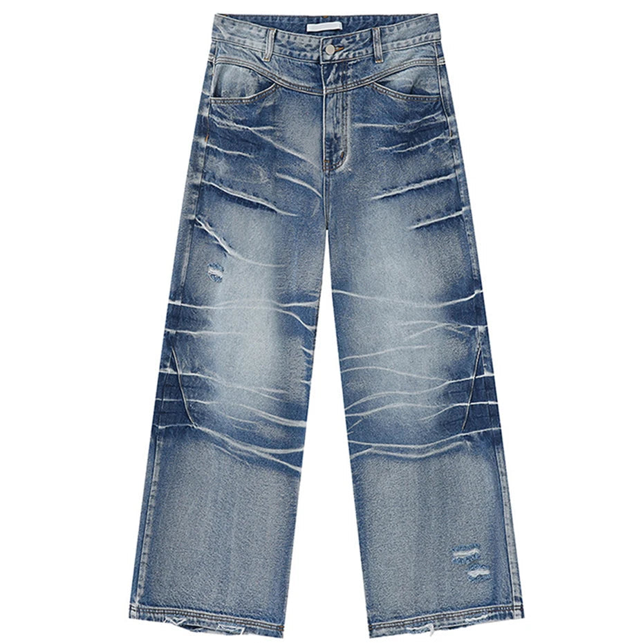 vintage blue baggy jeans man loose straight denim pants harajuku hip hop jeans trousers men vintage washed jeans