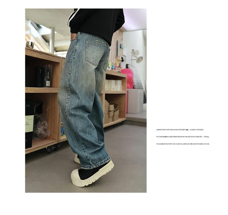 mens american streetwear fashion loose casual hip hop vintage denim baggy jeans pants man wide leg trousers y2k jeans men unique jeans style 2196