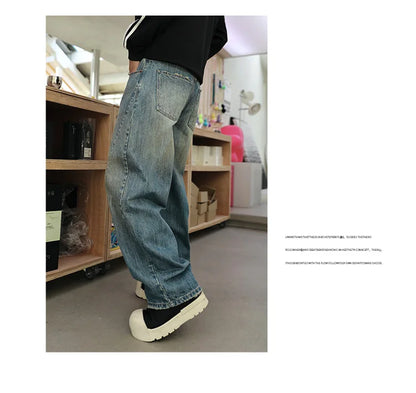 mens american streetwear fashion loose casual hip hop vintage denim baggy jeans pants man wide leg trousers y2k jeans men unique jeans style 2196