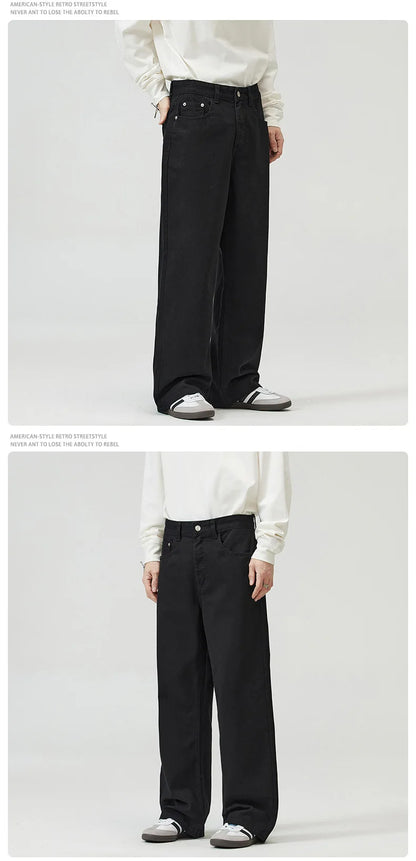 men solid color denim wide leg straight streetwear fashion loose casual jeans pants women y2k jeans trousers unique jeans style 1717