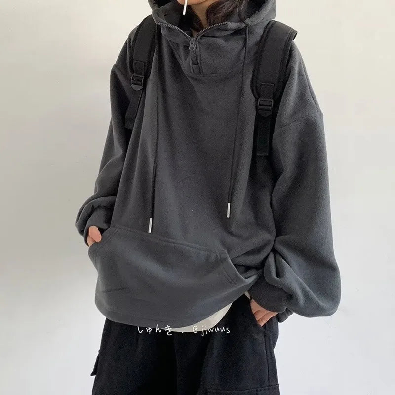 Men Women Winter Fleece Hoodies Korean Style Half Zipper Harajuku Hip Hop Hooded Sweatshirt Street Oversized Couple Pullovers Street King Limited