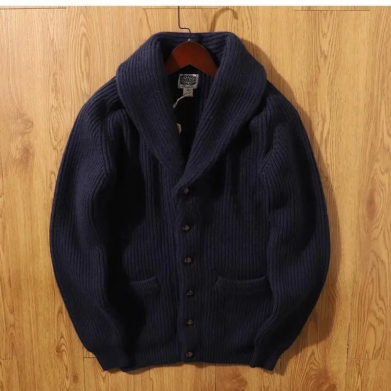 autumn and winter thicken cardigan sweater jackets for men classic british style retro green fruit collar coat streetwear unique default style 354