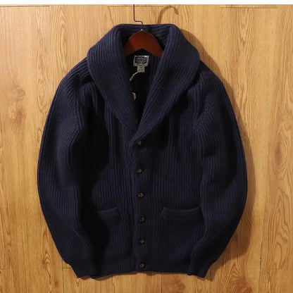 autumn and winter thicken cardigan sweater jackets for men classic british style retro green fruit collar coat streetwear unique default style 354