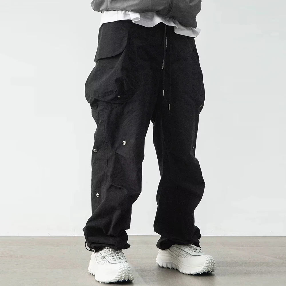 y2k high street multi pockets pleated drawstring cargo pants for men straight pantalones hombre baggy trousers oversized unique cargo style 762