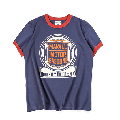 Summer Men'S Short Sleeved New Cotton Letter Printing Locomotive Element Thread Color Matching Round Neck Casual T-Shirt Street King Limited