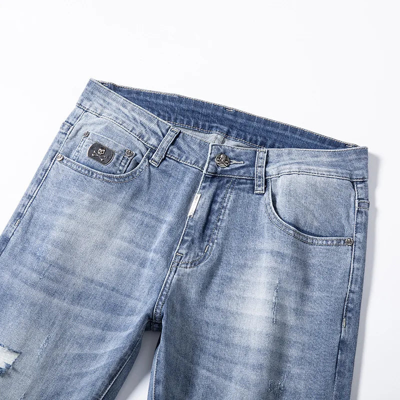 high 2023 new classical pirate metal skull bone luxurious embroidered jeans cotton denim pants comfort casual jeans 28 38 204 unique jeans style 64