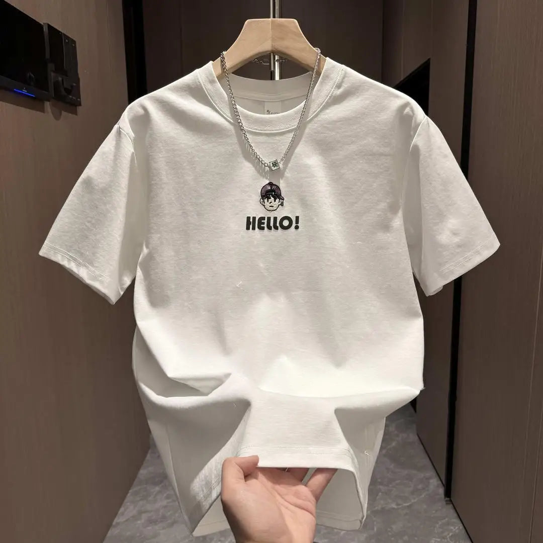 summer new pure cotton short-sleeved T-shirt for men, trendy, versatile, casual, loose, Korean style, round neck, half-sleeved Street King Limited