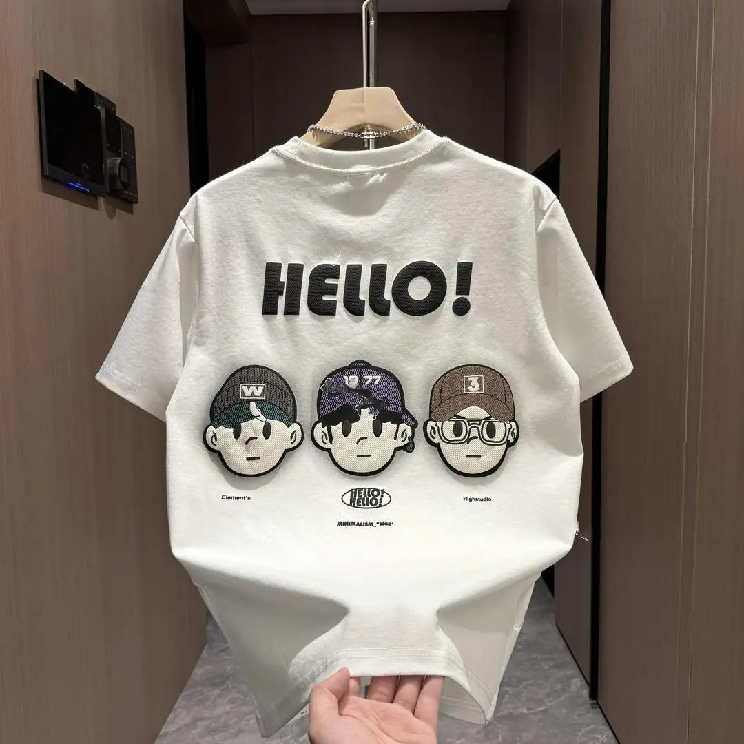 summer new pure cotton short-sleeved T-shirt for men, trendy, versatile, casual, loose, Korean style, round neck, half-sleeved Street King Limited