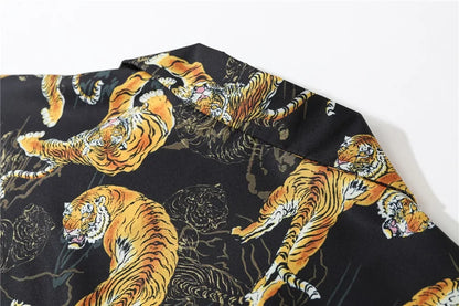 Dark Icon Tiger Print Street Fashion Men's Shirt 2021 Summer Polo Shirt Thin Material Hawaiian Shirt Male Blouse Street King Limited