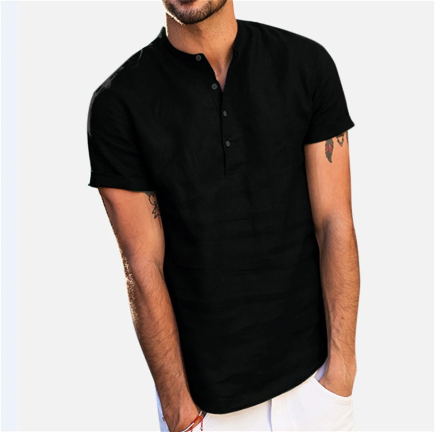 Summer Men‘s Stand collar Cotton-Linen Quality Casual Fashion Shirt For Men Street King Limited