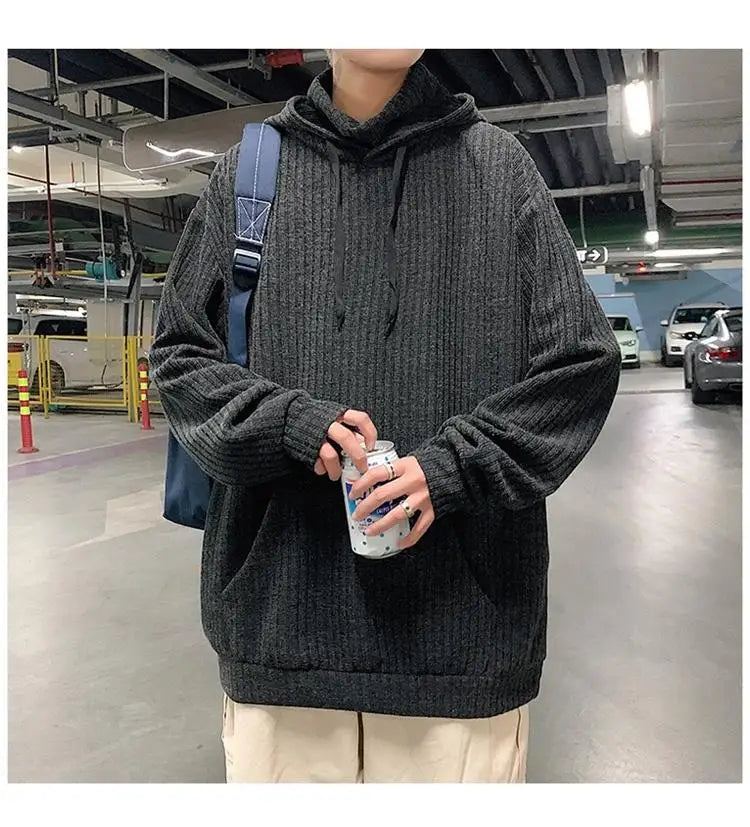 Retro knitted sweatshirt men's Japanese fashion brand ins spring and autumn hooded jacket Hong Kong style outer wear y2k top emo Street King Limited