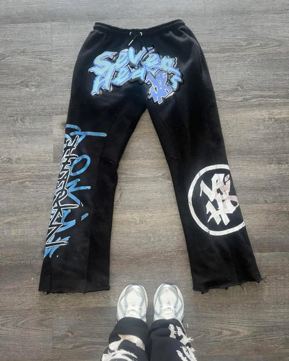 high street summer casual seven hearts pattern sweatpants retro y2k street hip hop straight harajuku streetwear men clothing relaxed fit joggers