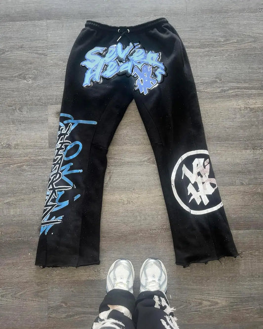 high street summer casual seven hearts pattern sweatpants retro y2k street hip hop straight harajuku streetwear men clothing relaxed fit joggers