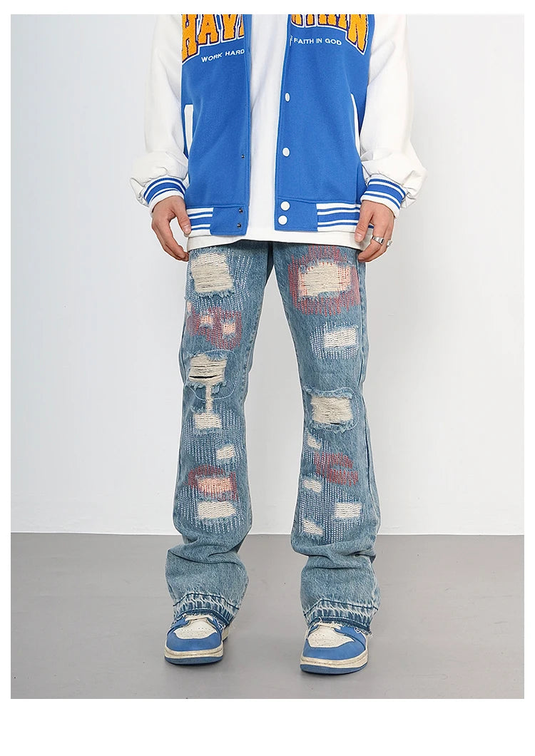 destroyed ripped jeans straight jean pants men biker jeans fashion zipper streetwear trousers hip hop pants joggers baggy jeans unique joggers style 2158