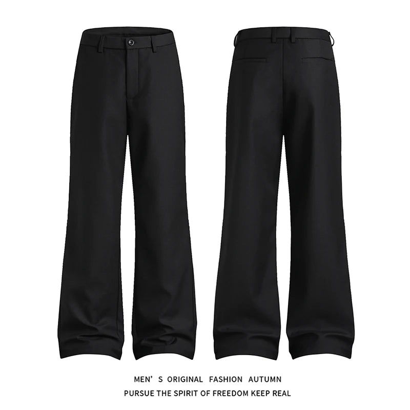 extended length edition men streetwear fashion hip hop vibe straight black pant casual business suit long pants trousers minimalist street pants