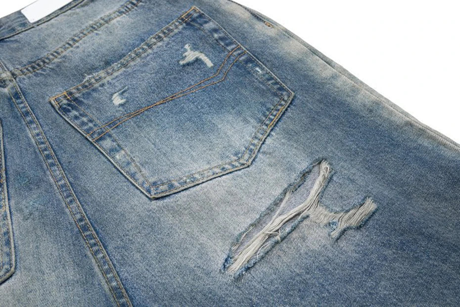 mens baggy jeans blue distressed ripped loose denim pants streetwear oversized hip hop jeans trousers unique jeans style 735
