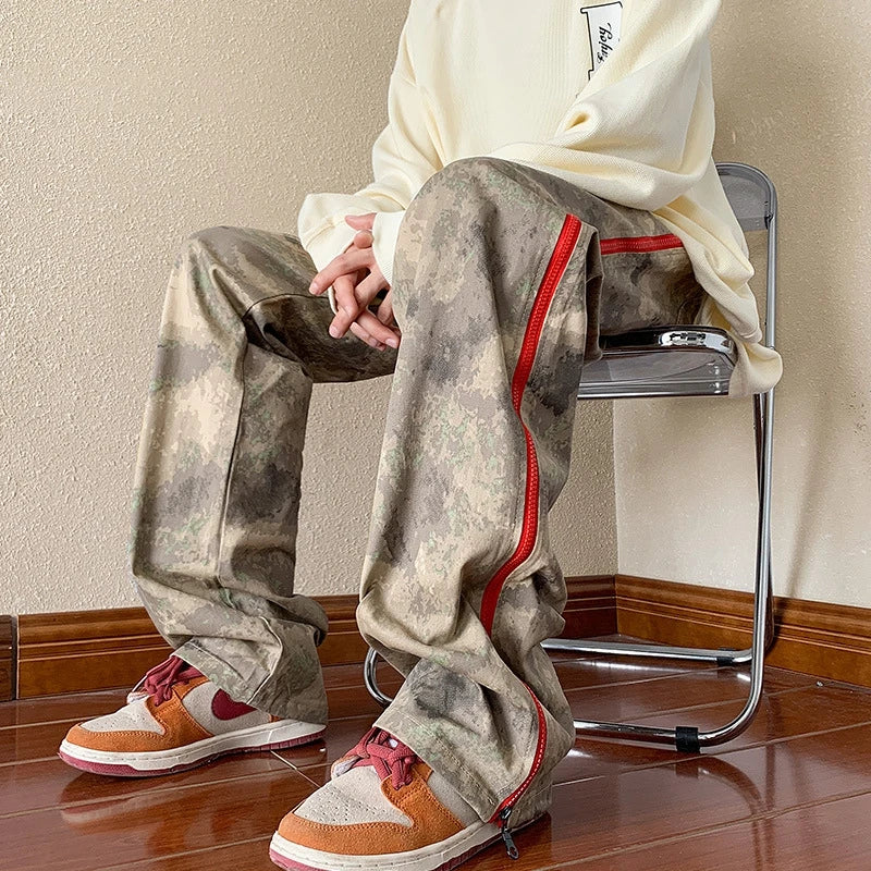 2023 outdoor side zipper camouflage baggy men cargo tracksuit pants overalls hip hop women sport long trousers spodnie dresowe military streetwear pants