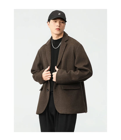 men autumn winter streetwear fashion retro wool thick blazer jacket commuter business casual plus size suit coat outerwear unique default style 1360