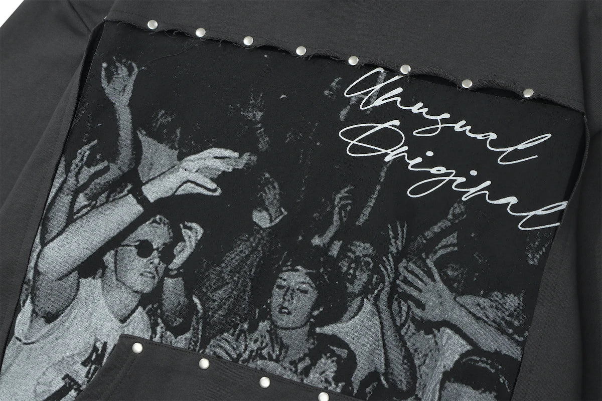Fashion Punk Rivets Hoodies Pullover Hooded Sweatshirts Harajuku Women Streetwear Skateboard Casual Patchwork Tops Men Hoodies Street King Limited