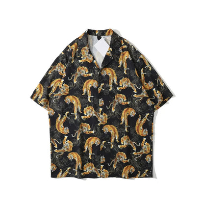 Dark Icon Tiger Print Street Fashion Men's Shirt 2021 Summer Polo Shirt Thin Material Hawaiian Shirt Male Blouse Street King Limited