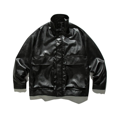 japanese spring pu leather jacket mens high street black profile tooling pilot jacket loose standing collar motorcycle outwear unique default style 2082