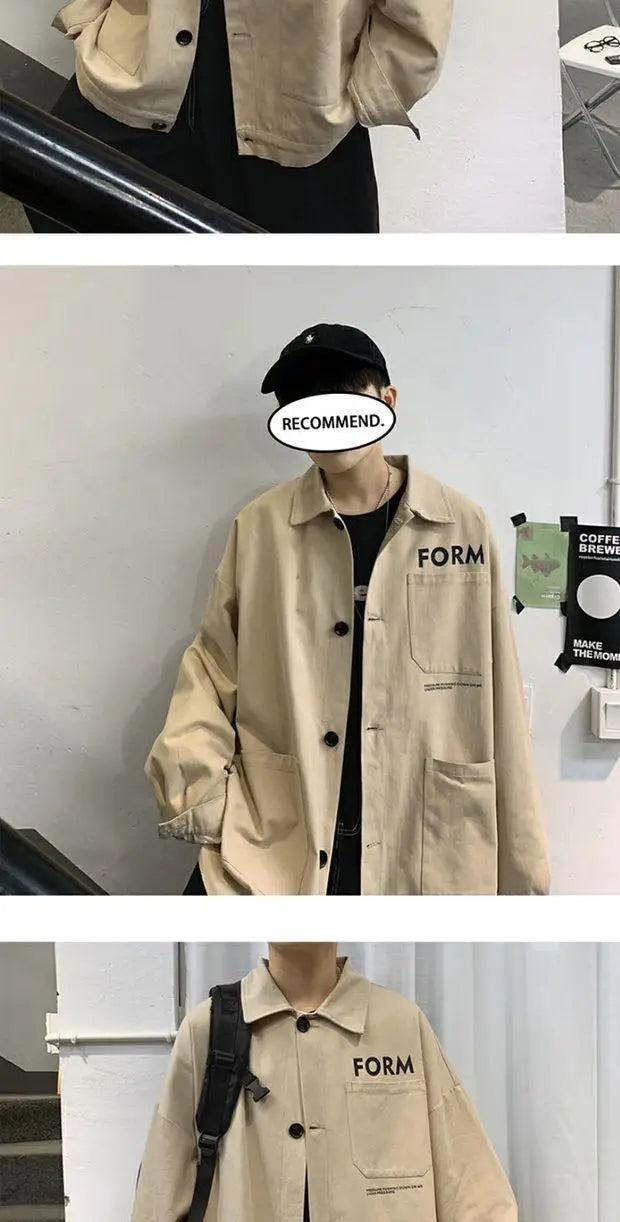 retro japanese workwear vintage style jacket mens spring and autumn korean version trendy handsome loose handsome jacket tops unique default style 4912