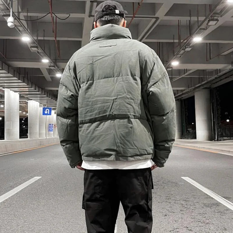 mens jacket winter parkas streetwear thicken warm washed solid zipper cotton padded bomber jackets harajuku fashion casual coat menswear bottoms