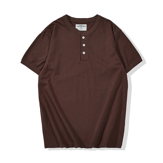 Summer Men's Heavy Cotton T Shirt Solid Color Round Neck Short Sleeve Basic Shirt TopTees Male Leisure Knitted Henry Tshirt Street King Limited
