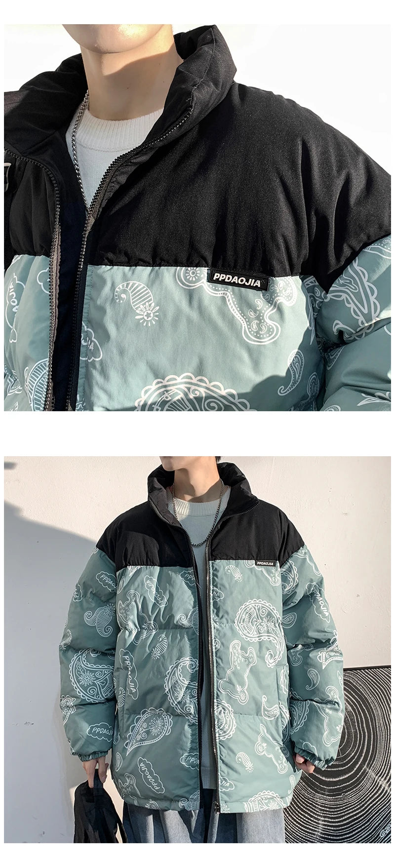 Men Japanese Streetwear Puffer Jackets 2023 Winter Mens Full Print Fashions Bubble Coat Couple Patchwork Thick Parkas Street King Limited