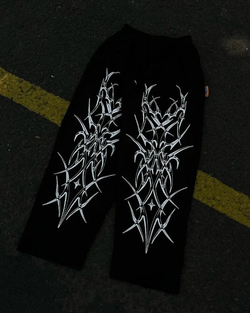 american high street trendy brand loose floor mopping trousers men y2k gothic punk dark style printed oversized trousers women unique default style 3600