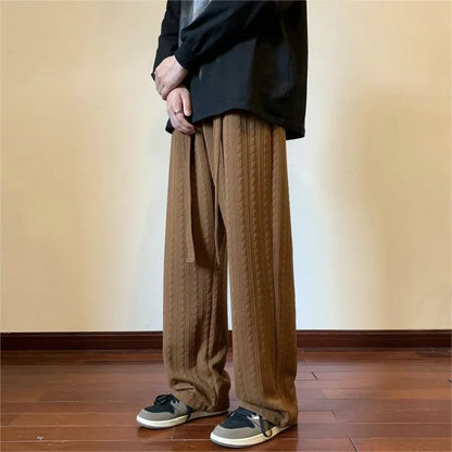 autumn waffle foam striped design pants for men new high street wide leg straight trousers casual y2k vintage pantalones hombre urban fashion pants