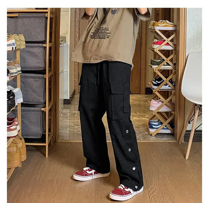 Fashionable Korean style gothic buttoned overalls pants men summer Harajuku street y2k hip hop casual retro sports pants Street King Limited