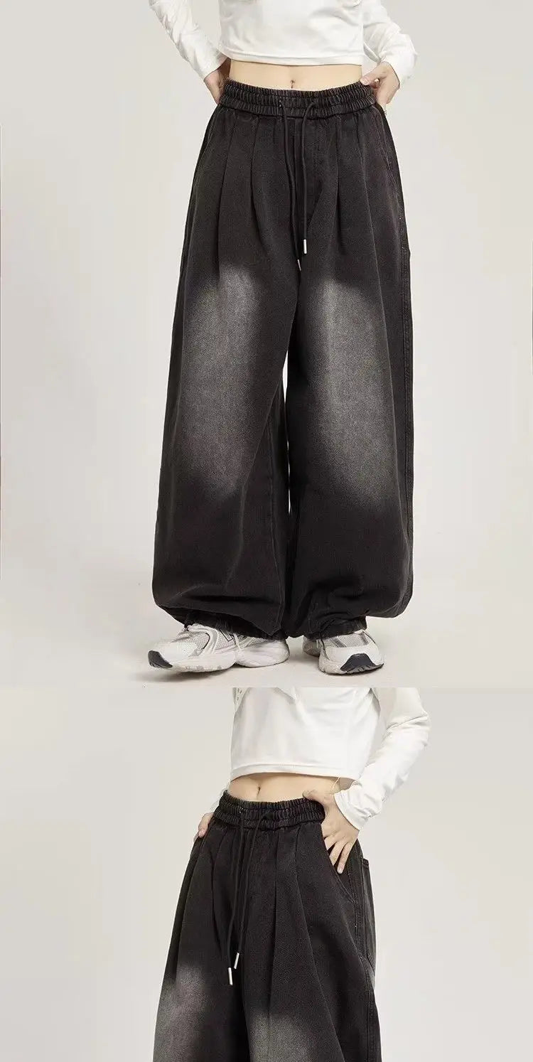 y2k american street hip hop men and women trendy personality straight tube loose jeans couple retro washed wide leg casual pants unique jeans style 4693