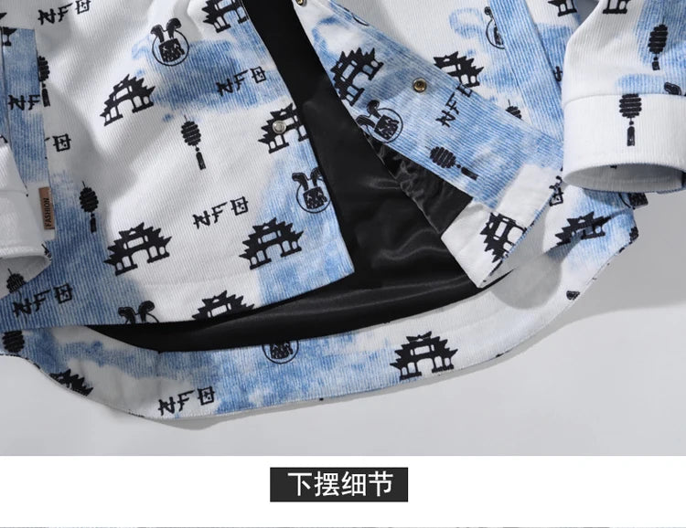 full print jackets for men spring autumn new colour clash hooded coat chest pockets design y2k jackets large size hip hop unique default style 5870