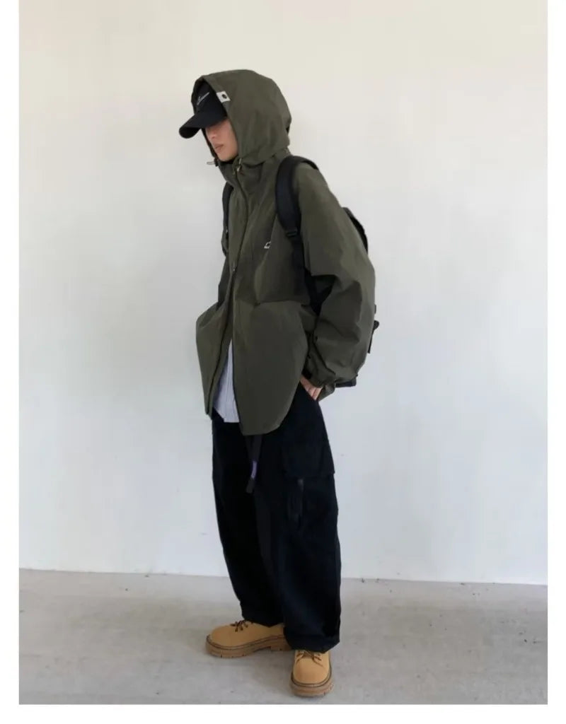 outdoor sports charging jacket mens 2024 spring japanese casual waterproof hooded trench coat multi pocket hiking windbreaker unique default style 2429