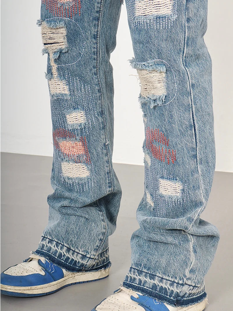destroyed ripped jeans straight jean pants men biker jeans fashion zipper streetwear trousers hip hop pants joggers baggy jeans urban active pants