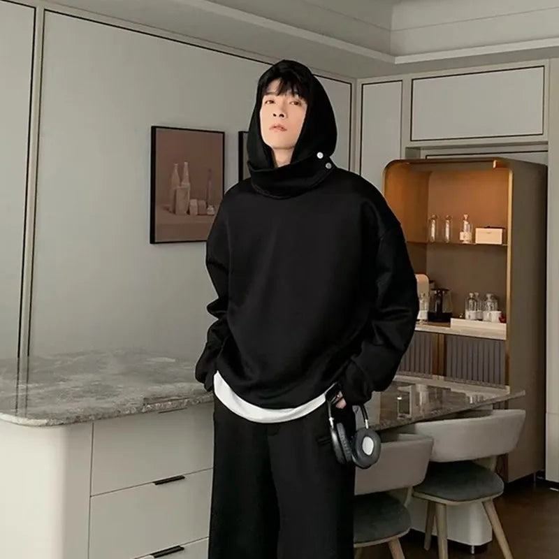 Solid Color Hoodies Men Women Japanese Loose Pullovers Sweatshirt Harajuku Detachable Neck Hoodie Autumn Spring Casual Overcoats Street King Limited