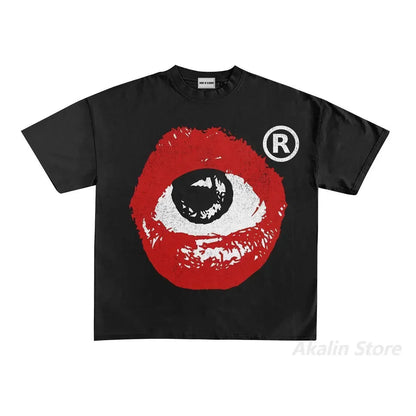 Harajuku big lips graphic t shirts loose y2k tops gothic pop oversized t shirt couples 2024 new sweatshirt goth men clothing Street King Limited