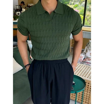 Summer New Knitted Polo Shirt Men's Short Sleeve Casual Half Sleeve Lapel Green T-Shirt Slim Top Street King Limited