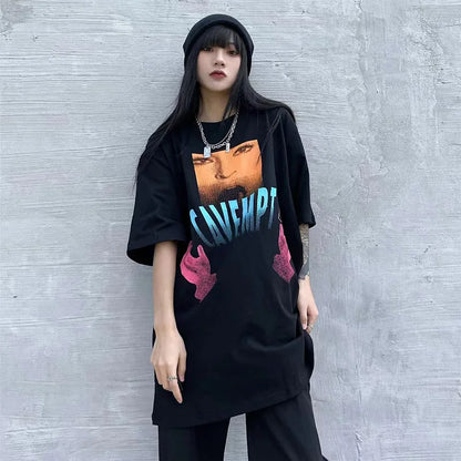 C.E T-shirts Men Woman Good Quality Cotton Casual Loose Vintage Abstract Face Printing Summer O-Neck CAVEMPT Top Tee Street King Limited