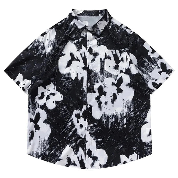 Men Summer Shirts Vintage Floral Graffiti Short Sleeve Blouse High Street Fashion Couple Shirt Beach Vacation Casual Loose Tops Street King Limited