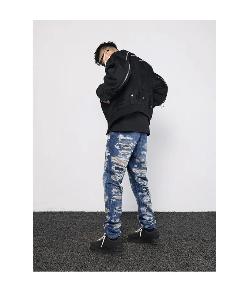 retro washed 3d printed fake distressed jeans hip hop denim pants streetwear jean pants mens harajuku cotton trousers joggers unique joggers style 2874