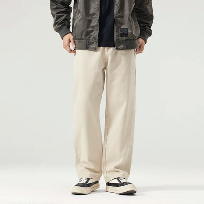 men fashion casual retro pure cotton straight elastic waist plus size loose denim jeans pants man cityboy streetwear trousers stacked flare jeans