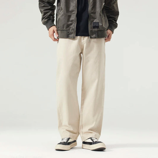 men fashion casual retro pure cotton straight elastic waist plus size loose denim jeans pants man cityboy streetwear trousers stacked flare jeans