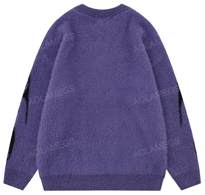 Men Sweater Harajuku High Street Winter Warm Knitted Coat Oversized Thorn Pattern Top Loose Gothic Punk Pullover Street King Limited