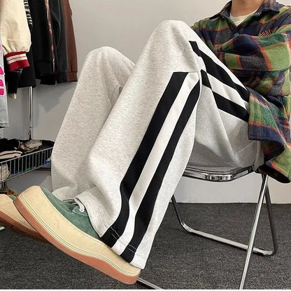 Summer Korean style spliced side striped sports trousers Fashion American loose y2k versatile retro street straight casual pants Street King Limited